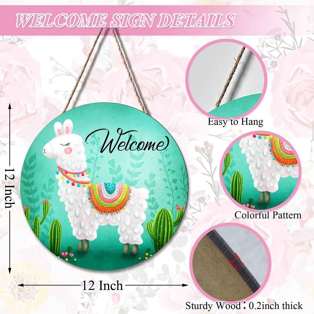 7491 Welcome Door Sign Wreath Door Hanger Llama, Cute Welcome Signs Front - Picture 3 of 7
